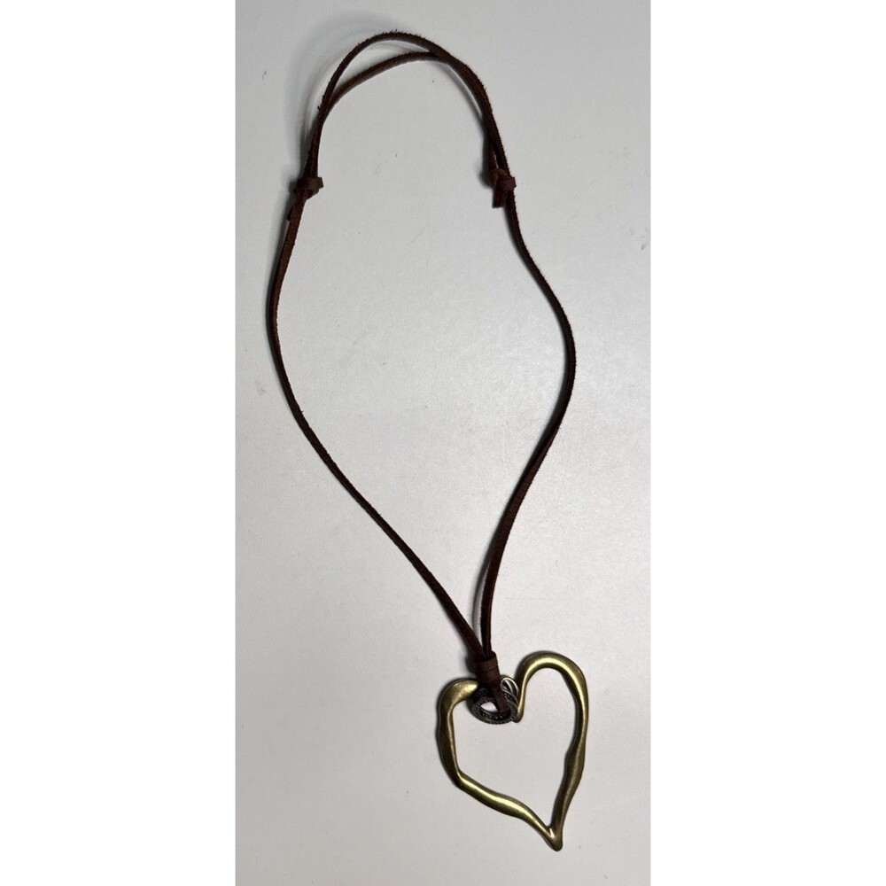 Fabu Jewelry Heart Necklace Mixed Metal Leather Cord NWOT￼ - Picture 2 of 7